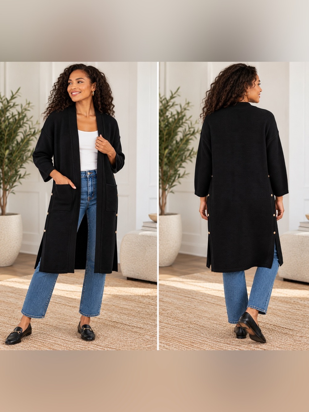 J.O.A Ribbed Button Side Cardigan sweater size M just one answer